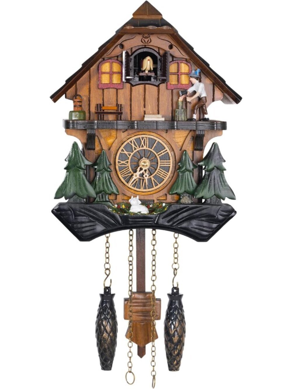 Cuckoo Clock, Black Forest Style Wooden Pendulum Quartz Wall Clock, Volume Contr